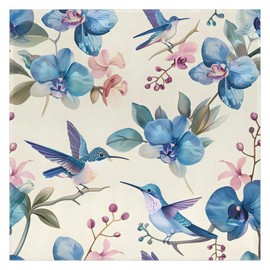 Skonsati Hummingbird Blue Floral Square Tablecloth 60 x 60 Inch Decorative Table Cover for Small Square or Round Tables Reusable Water Resistant Square Table Cloth