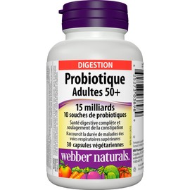 Webber Naturals Probiotic Adult 50+, 15 Billion Active Cells, 10 Probiotic Strains, 30 Capsules, For Digestive Health and Constipation Relief, Vegan