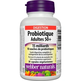 Webber Naturals Probiotic Adult 50+, 15 Billion Active Cells, 10 Probiotic Strains, 30 Capsules, For Digestive Health and Constipation Relief, Vegan