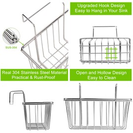 JIANYI Kitchen Sponge Holder, Stainless Steel Sink Caddy Organizer, Rustproof & Durable Brush Soap Dishwashing Liquid Drainer Basket