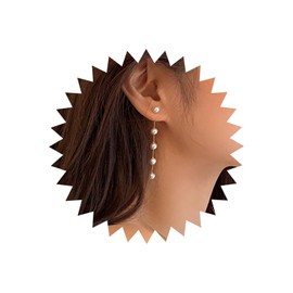 TseenYi Long Pearl Tassel Drop Earrings Boho Long Pearl Dangle Earrings Gold Pearl Long Tassel Earrings Small Pearl Chain Stud Earrings Vintage Pearl Earrings Jewellery for Women and Girls, Zinc