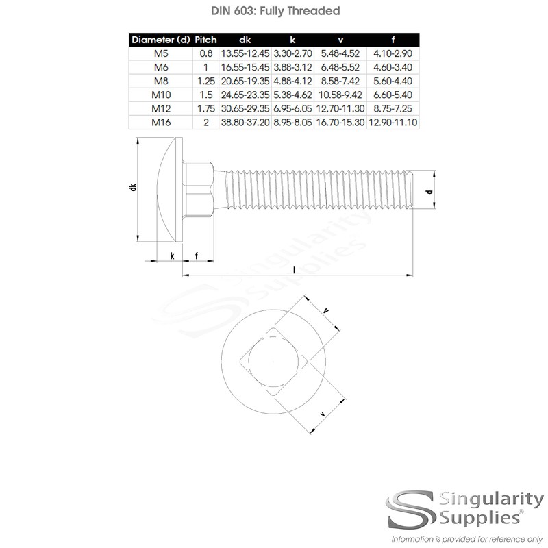 M8 (8mm x 45mm) Cup Square Carriage Bolt (Fully Threaded)