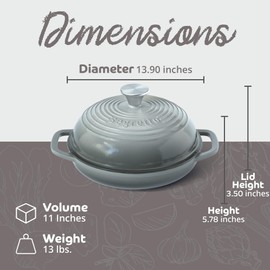 Enameled Cast Iron Bread Pan with Lid, 11” Grigio Scuro (Gray) Bread Oven Cast Iron Sourdough Baking Pan, Dutch Oven for Bread - Segretto Cookware