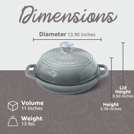 Enameled Cast Iron Bread Pan with Lid, 11” Grigio Scuro (Gray) Bread Oven Cast Iron Sourdough Baking Pan, Dutch Oven for Bread - Segretto Cookware