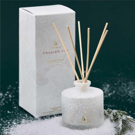 Thymes Frasier Fir Flocked Petite Reed Diffuser – Home Fragrance Diffuser Set with Reed Diffuser Sticks, Fragrance Oil, and Frosted Glass Bottle Oil Diffuser – White Aromatherapy Diffuser (4 fl oz)