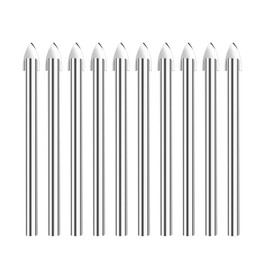 Amonk 10Pcs Glass Drill Bits for Glass Ceramic Marble Tile Concrete 6MM 1/4" Round Shank Drilling Carbide Wall Tile Ceramic Glass Drill Bit Set