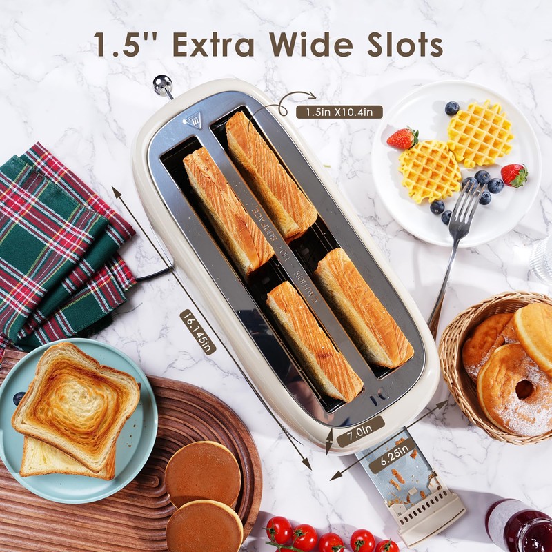 Roter Mond 4 Slice Toaster Retro Stainless Steel Toaster with
