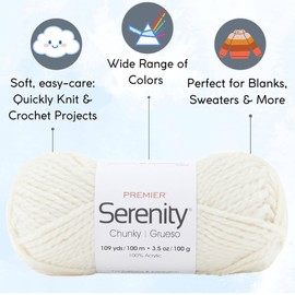 Premier Yarns Serenity Chunky Solid Pristine DN700-21 (6-Skeins - Same Dye Lot) Chunky Bulky #5 Acrylic Yarn for Crocheting and Knitting with Project Bag