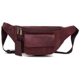 Real Distressed Leather Bum Waist Bag Travel Holiday Money Belt Pouch Change BUMBAG (Vintage Purple)