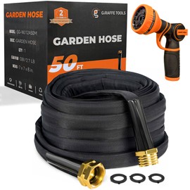 Giraffe Tools Garden Hose 50FT Lightweight Lay Flat Water Hose Kink Free Flexible Hose with 9 Spray Function Nozzle（Black）