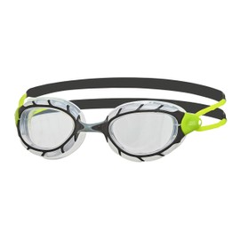 Zoggs Predator Adult Swimming Goggles, UV protection swim goggles, Pulley Adjust Comfort Goggles Straps, Fog Free Swim Goggle Lenses, Zoggs Goggles Adults Ultra Fit, Clear, Black/Lime/Small