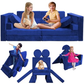Kayfia 18PCS Modular Kids Play Couch, Kids Couch Building Fort for Playroom and Bedroom Furniture for Toddlers, Unlimited Creativity Sofa Convertible Play Fort (Blue)