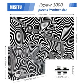 MISITU 1000 Piece Jigsaw Puzzle - Black and White Stripes - Impossibly Challenging Abstract Puzzle