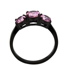 YourJewelleryBox Ladies pink ring three stone cz black cubic zirconia anniversary steel 3742 K