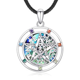 PARYFO Sterling Silver Pentagram Necklace for Men Women, Tetragrammaton Protection Amulet Pendant, Wiccan Chakra Magic Jewelry Gift-Abalone Shell