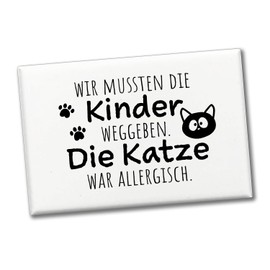 Cat Souvenir Magnet Square with Saying Cat Allergic Therefore Children Way Perfect for Allergy Sufferers Funny Souvenir Magnet with Black Humour Guaranteed for Laughter and Fun