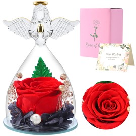 Ewige Rose Engel, Geschenke für Frauen, Konservierte Rote Echte Rose, Glasengel, Einzigartige Geschenke, Geburtstagsgeschenk für Frauen, Mutter, Schwester, Freundin, Ehefrau (Rot)