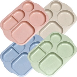 HNBTX 4 x plates with dividers, divided plates, children's plates, plastic plates, reusable, dishwasher safe