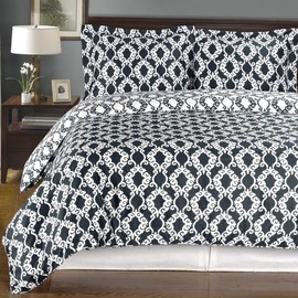 Navy and White Sierrii 3-Piece Full / Queen Comforter Cover (Duvet-Cover-Set) 100 % Cotton 300 TC