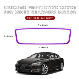 Ohleats Car Rear View Mirror Protector Frame, Silicone Auto Rearview Edge Protection Cover Compatible with Model 3 Model Y, Interior Rear View Trim Frame Decoration, Car Accessories (Purple-1PCS)