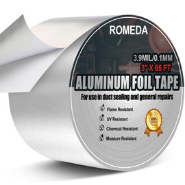 Romeda Aluminum Foil Tape, 3 inch x 65 Feet (3.9 mil), Insulation Adhesive Metal High Temperature Heavy Duty HVAC Tape, Silver for Ductwork, Dryer Vent, HVAC