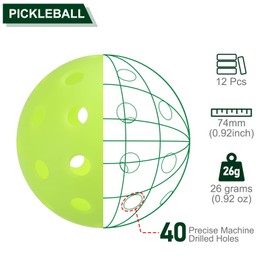 PATIKIL Outdoor Pickleball Balls, 40 Holes Pickleball 12 Pack Pickleball Balls for Amateurs Indoor and Outdoor Sport, Neon Green