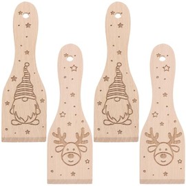 Spruchreif Set of 4 Wooden Scrapers with Engraving Christmas, Raclette Spatula with Gnome and Reindeer, Raclette Spatula Set of 4 with Christmas Motifs, Raclette Scraper Wood Christmas