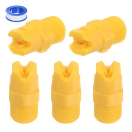 M METERXITY 5-Pack PP Flat Fan Sprayer Tip, 1/4BSPT Male Thread 65 Degree 2.4mm Orifice Dia. Plastic Spray Nozzle Tips W Sealing Tape for Cooling/Spraying/Cleaning/Garden/Industrial [Yellow]