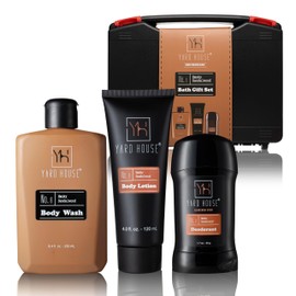 Yard House Men’s Bath Gift Set – Smoky Sandalwood | 4-Piece Grooming Kit with Body Wash, Body Lotion & Deodorant in Travel Toolbox Case – Perfect for Father’s Day, Christmas, Birthdays & Holidays