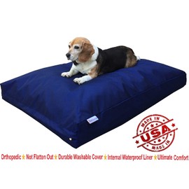 Dogbed4less XXL Orthopedic Extreme Comfort Memory Foam Dog Bed for Large Dog, Waterproof Lining and Machine Washable Durable Cover, 55X37 Pillow, Navy Blue