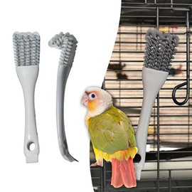 Tovyzalg 2-in-1 Bird Cage Cleaning Brush & Poop Remover with Long Handle – Scraper, Curved Brush for Parrot Cages, Kennels, and Perches – Rust-Resistant Pet Habitat Cleaning Tool (2 Pcs) (Grey+White)