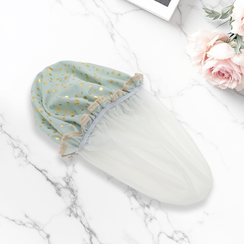 VOCOSTE Shower Cap Hair Cap Dots Double Layer Waterproof Reusable