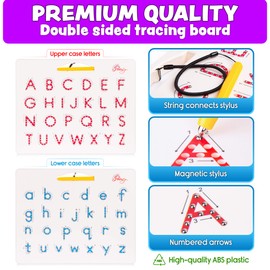 Povitrulya Magnetic Alphabet Tracing Board - double-sided upper & lower case Magnetic Drawing Board, ABC magnets for learn to write with magnetic pen, STEM toy letters learning, good for homeschooling