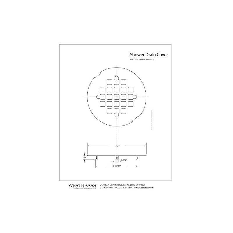 Westbrass A319-62 4-1/4" OD Casper Style Brass Snap-in Shower Strainer