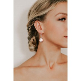 SWEETV Teardrop Wedding Earrings for Brides, Bridesmaids, Cubic Zirconia Dangle Earrings for Prom, Party, Formal Occasion, Cubic Zirconia Copper, Cubic Zirconia