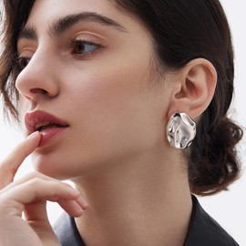 BOUTIQUELOVIN 14K Dupes Earrings Gold Silver Hoop Earrings Women's Wide Earrings Gold Silver Gift for Women Girlfriend Mum Girls, Brass