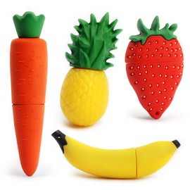 LEIZHAN 4X16GB Fruits USB Flash Drive Cute USB Thumb Drive Memory Stick Pineapple Carrot Banana Strawberry Pen Drive Gift Data Storage U Disk(Pack of 4 Fruits)