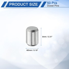 uxcell 50Pcs 5mm x 8mm Dowel Pins, 304 Stainless Steel Cylindrical Shelves Support Pegs Locating Pin Shelf Fasten Elements for Bookshelf Cabinet Furniture Component (GB119), Silver