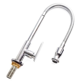 Inchant Outdoor Kitchen Sink Faucet - 360° Rotatable Single Hole Single Handle Cold Water Kitchen Faucet Flexible Neck Laundry Room Tap Bar Garden Outdoor Faucet, Deck Mount Chrome Finish