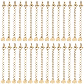 BEAMARKER 30Pcs Stainless Steel Curb Chain Extender Gold Plated Bracelet Necklace End Chain with Lobster Clasps Heart Charm Extension Link Connectors for Necklaces Bracelets Jewelry Making DIY Crafts