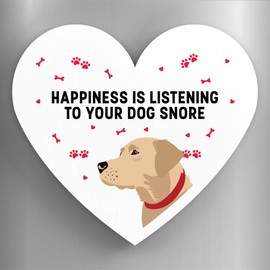 Global Designs Yellow Labrador Happiness Is Your Dog Snoring Katie Pearson Artworks Heart Shaped Wooden Magnet