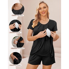 Ekouaer Postpartum Nursing Pajamas Set Casual Soft Maternity Breastfeeding Pjs Sleepwear Loungewear Clothes Black XXL