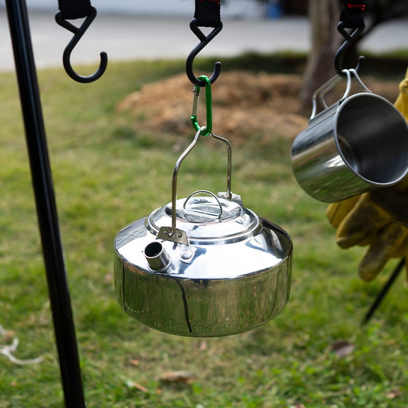 Outdoor Stainless Steel Kettle Locking Handle Camping Hung Pot Portable