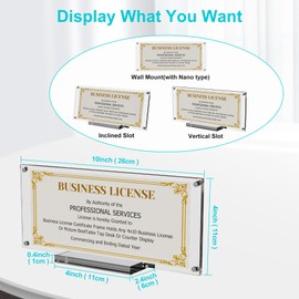 Boloyo Acrylic Business License Display Frame, 10 inch 1PC Clear Display Stand Holder Easel Base Protector for 4x9 Business License Certificate Collectors