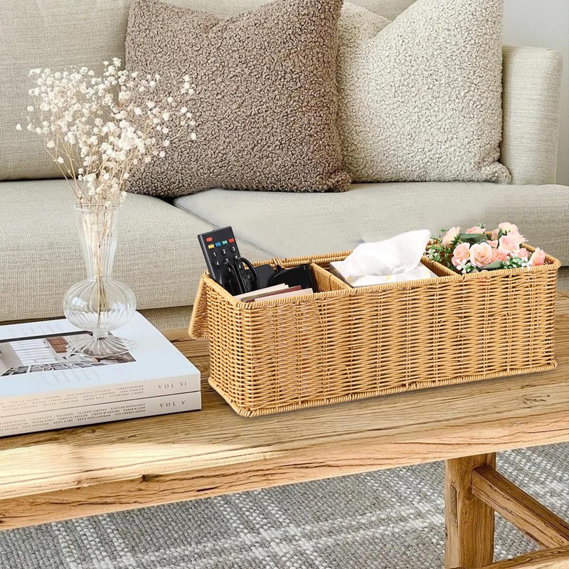 Sumnacon Wicker Storage Basket with Lid, Rectangular Narrow Baskets for