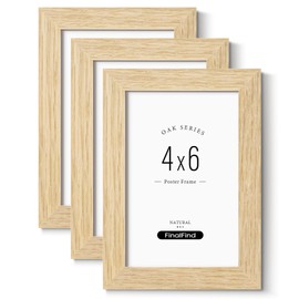 FinalFind 4x6 Picture Frame Set of 3, Natural Solid Oak Wood Picture Frames 4x6 with Tempered Glass for Wall & Tabletop(3 Pack,Oak)