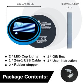2PCS LED Car Cup Holder Lights, Light up Car Coasters for Cup Holders 7 Color-Changing Light Up Cup Holder Insert Coasters, Waterproof Car Accessories for Teens, Car Gifts for Men & Women