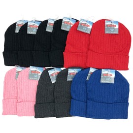 Kids Winter Beanies, 12 Pack Warm Cold Weather Hats Boys Girls Children (Assorted Ribbed)