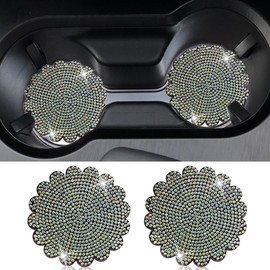 2PCS Bling Car Cup Holder Coaster, 2.73 Inch Crystal Rhinestone Cup Holder Insert Coaster, Anti-Slip Drink Cup Mat, Universal Auto Decor Cup Pad Accessories for Women Girls (AB)