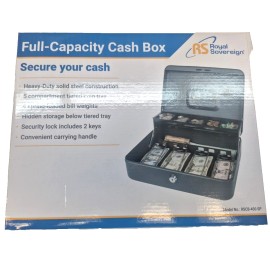 Royal Sovereign Solid Steel Cash Box With Key Lock And Tiered Tray For Secure Storage